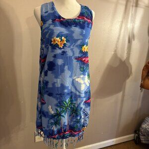 Ladies Hawaiian Mini Fancy Dress Beach Orchid Palm Tree Summer Aloha Hula Sz M